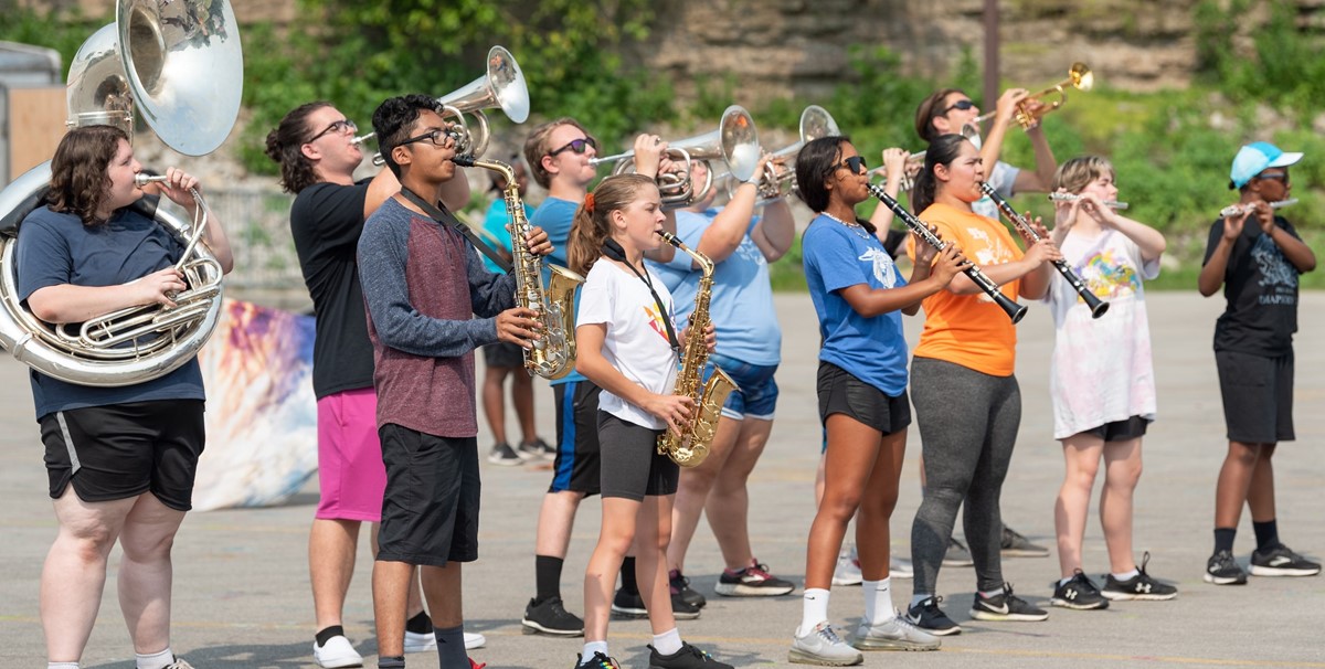 Marching band practicing