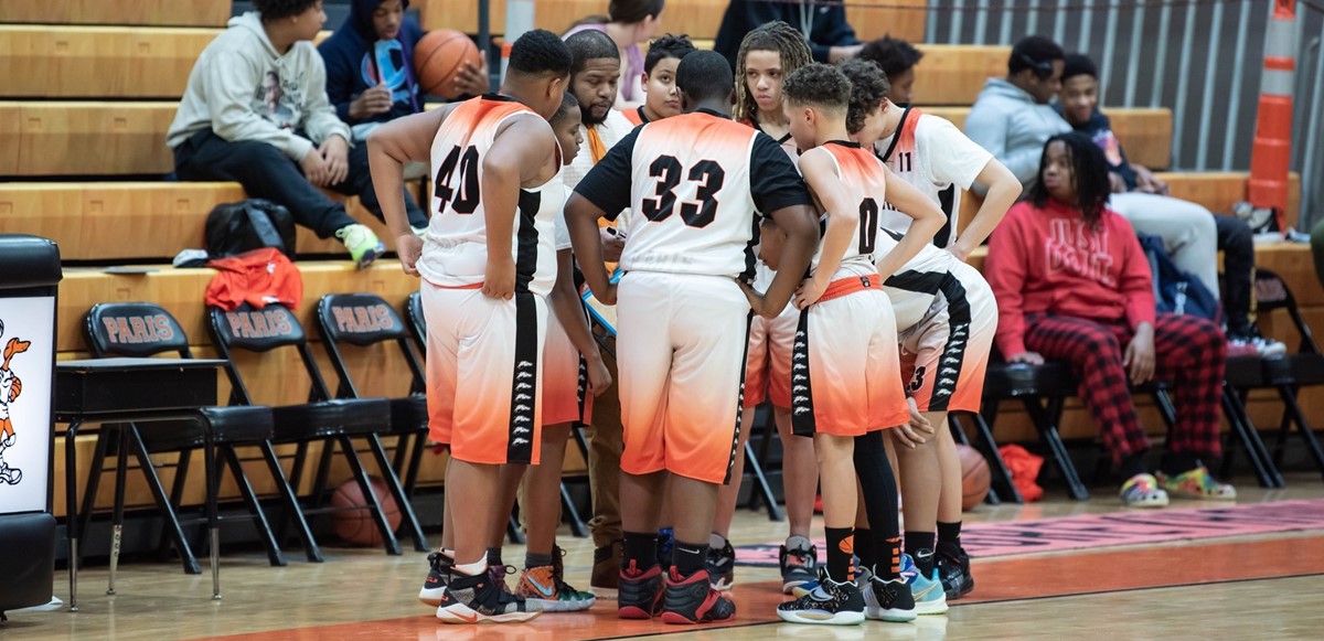 Middle School Boys Basketball Team Huddle