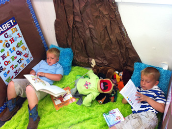 Two children reading books