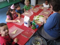 Teacher and students eating